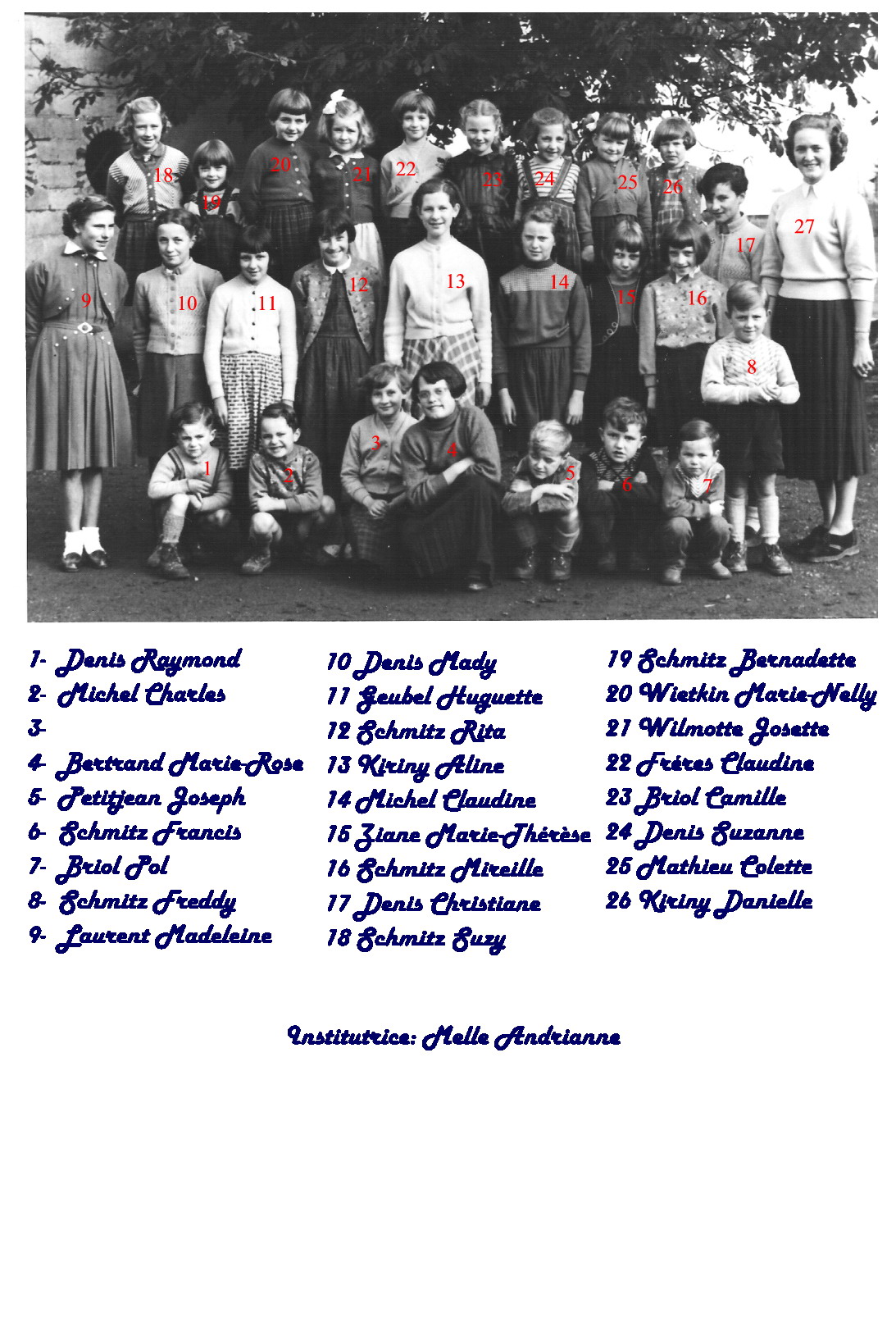 École des filles de Regné, 1957–58