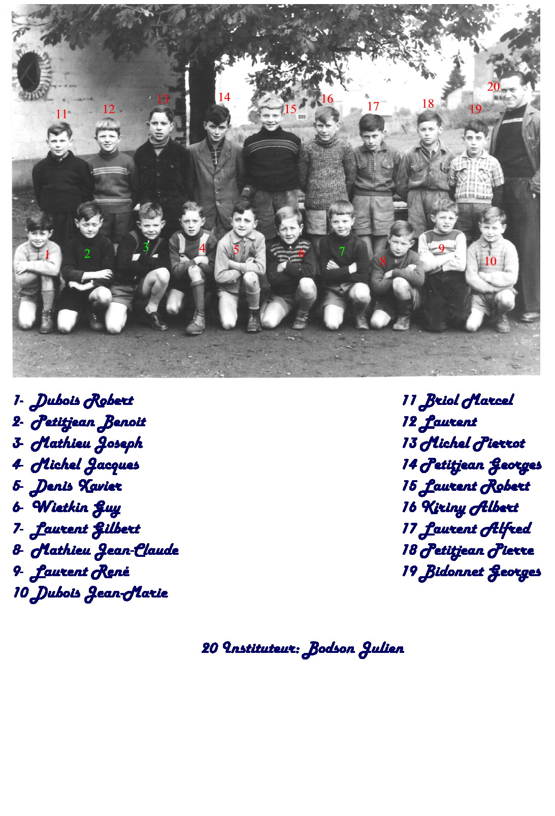 École des garçons de Regné, 1957–58