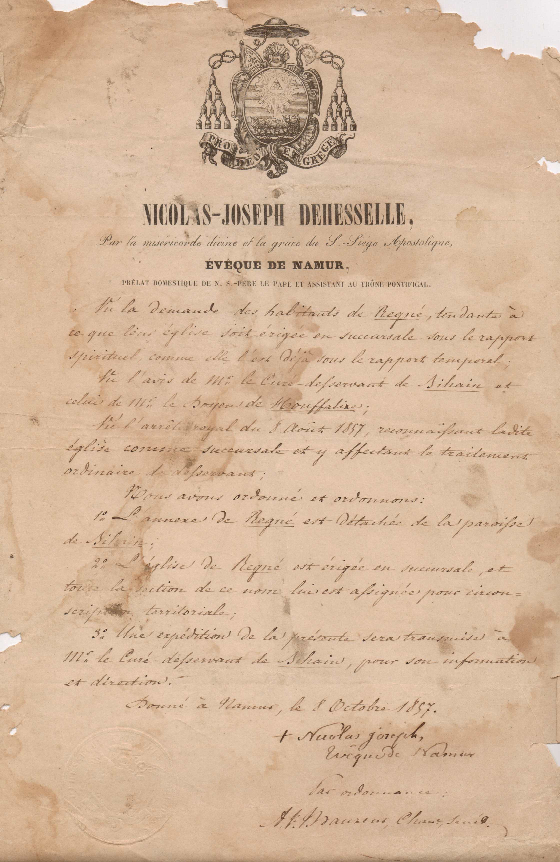 Consécration de l'église de Regné, 1857